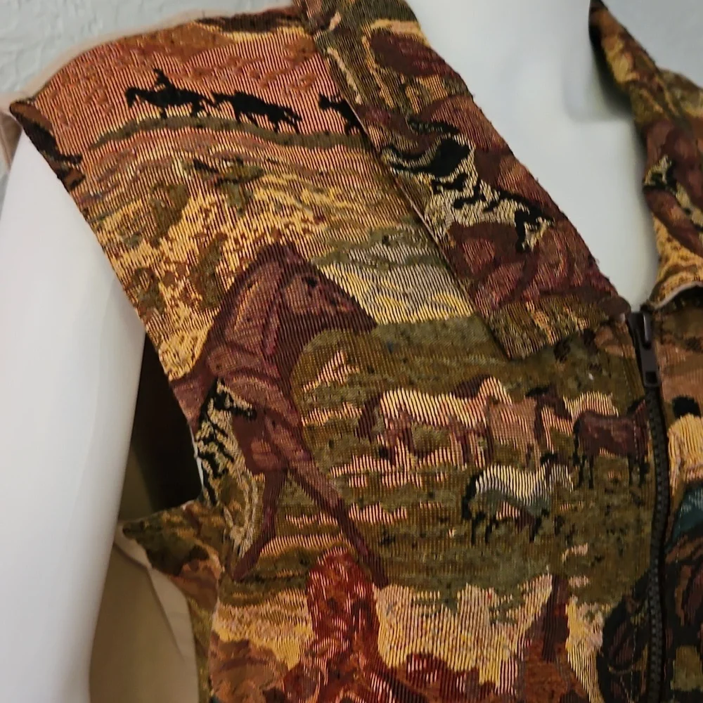 Vtg SADDLE RIDGE 1980s Western Equestrian Horse Tapestry Zipper Vest - Picture 6 of 11